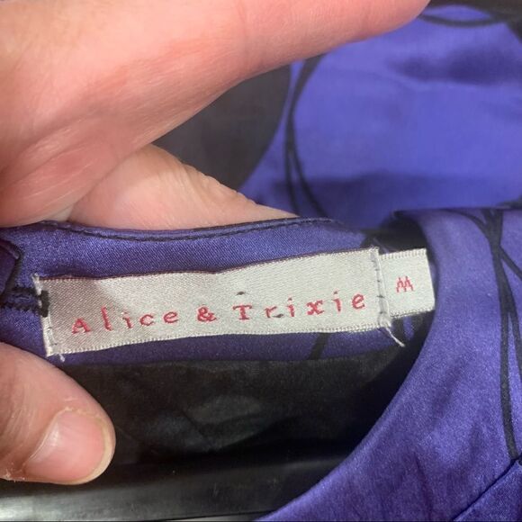 Alice & Trixie Silk Shift Purple Dress Lined Silk Abstract Geometric Retro 60s - Picture 2 of 12